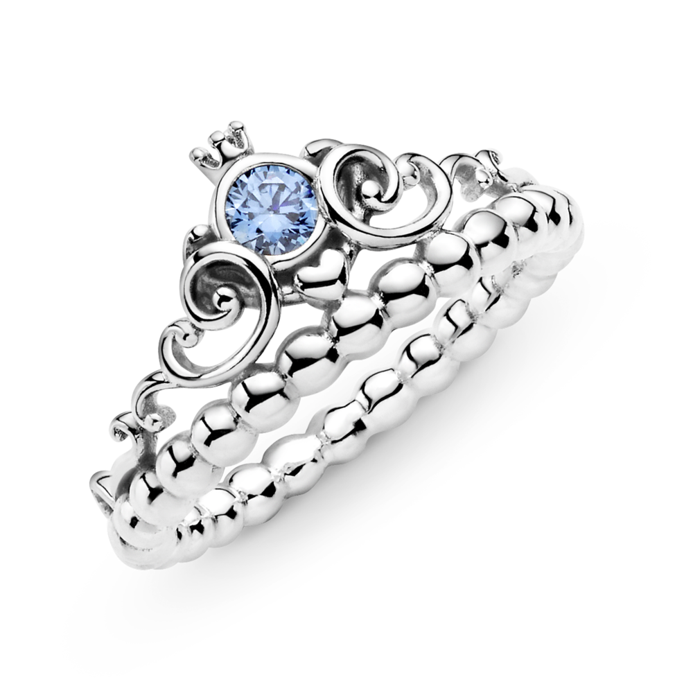 Disney Cinderella pumpkin coach sterling silver ring with fancy light blue CZ