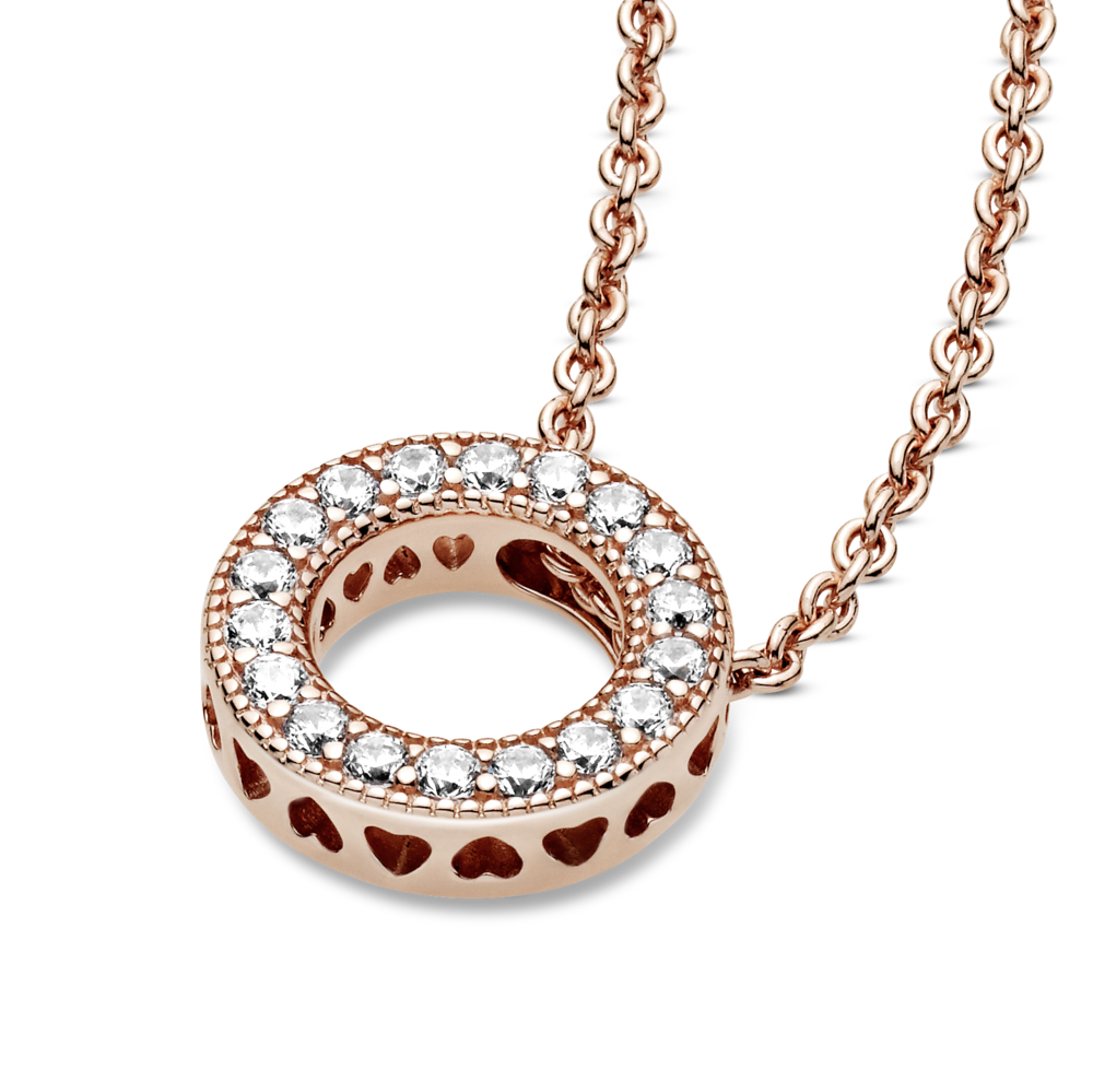 Pandora logo reversible 14k rose gold-plated collier with CZ