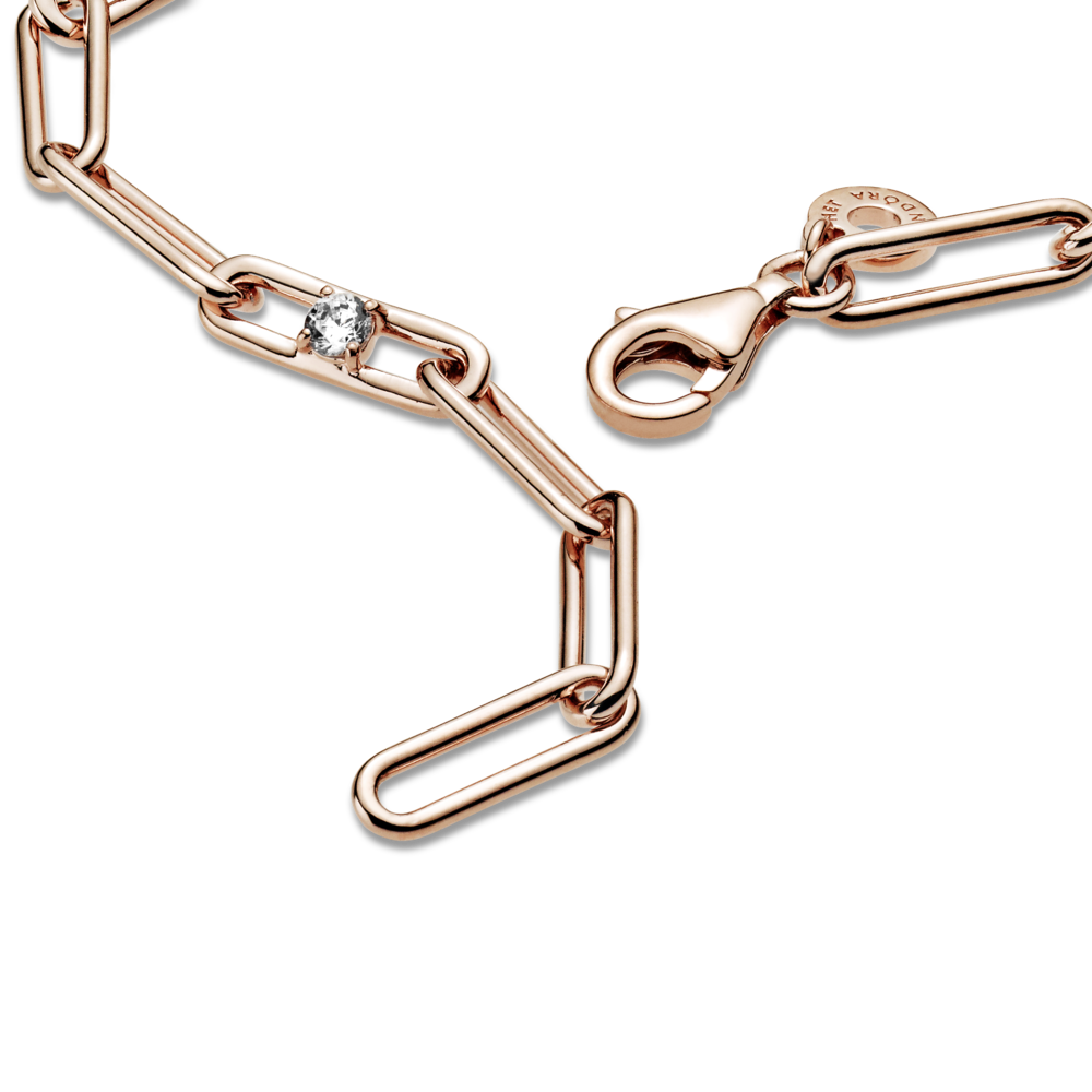 14k rose gold-plated link bracelet with CZ