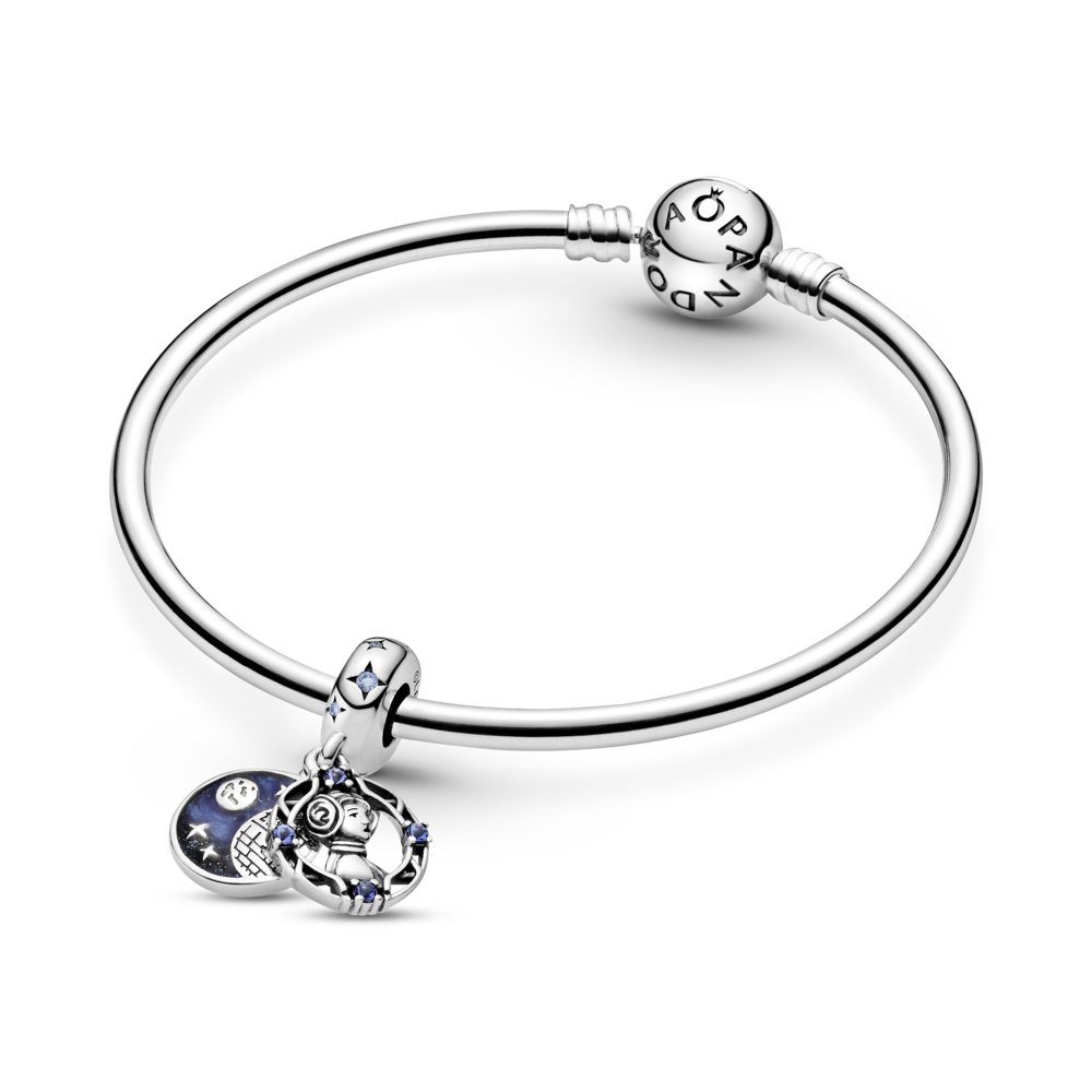 Star Wars Leia Organa sterling silver dangle with fancy light blue CZ, stellar blue crystal and blue enamel