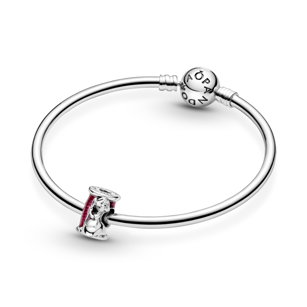 Disney Cinderella mouse, needle and thread sterling silver charm with transparent cerise enamel