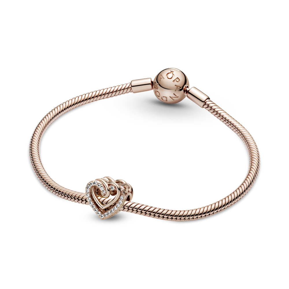 Heart 14k rose gold-plated charm with CZ