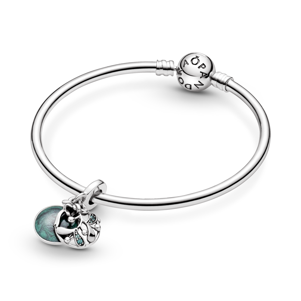 Misteltoe sterling silver dangle with aqua green crystal and shimmering green enamel