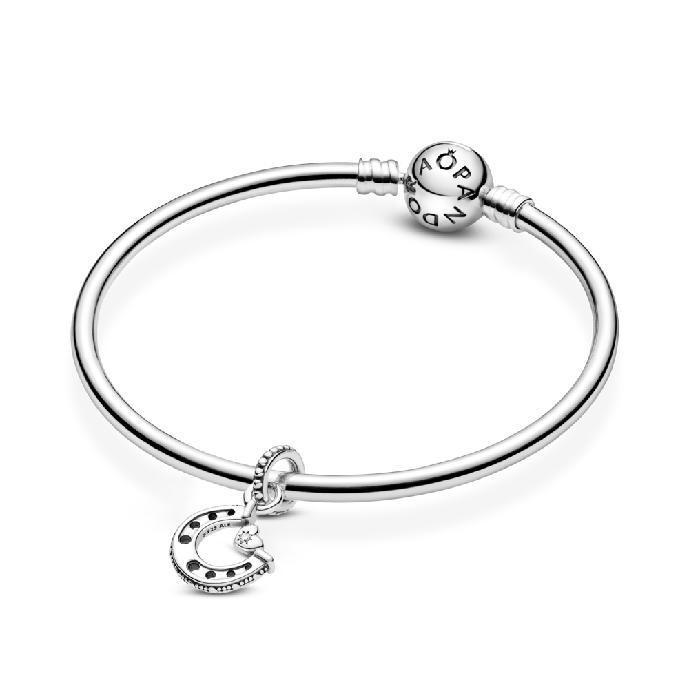 Horseshoe and heart sterling silver dangle with CZ