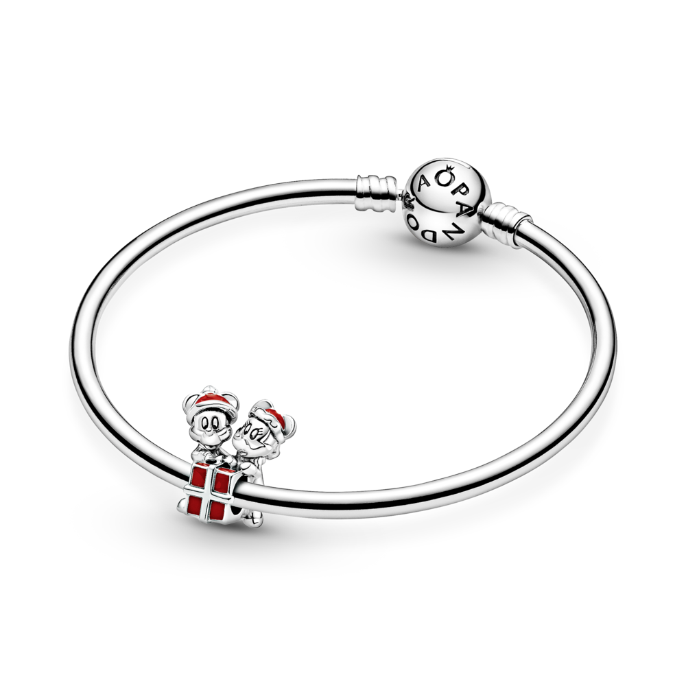 Disney Mickey, Minnie and gift box sterling silver charm with red enamel