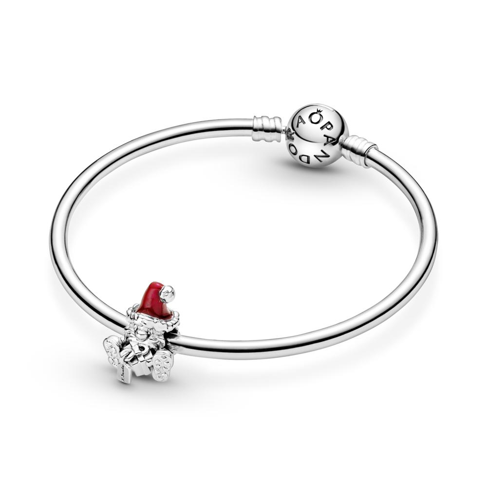 Santa Claus and present sterling silver charm with red enamel