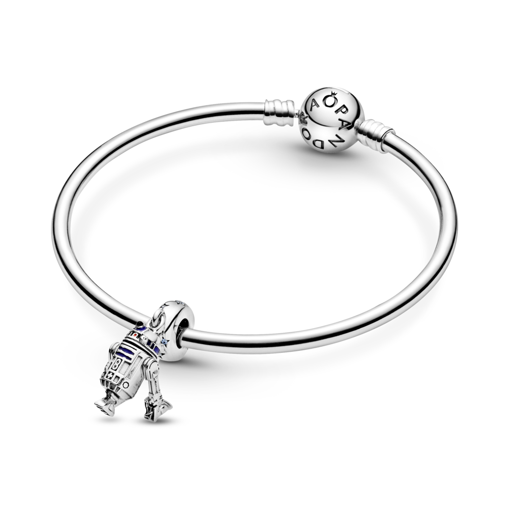 Star Wars R2D2 sterling silver dangle with fancy light blue CZ, blue, red and black enamel