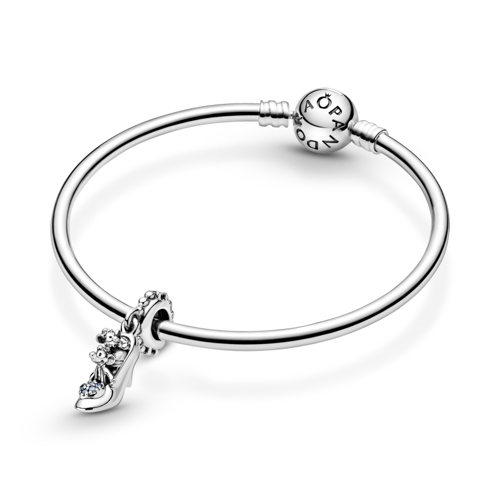 Disney Cinderella shoe and mice sterling silver dangle CZ and fancy light blue CZ