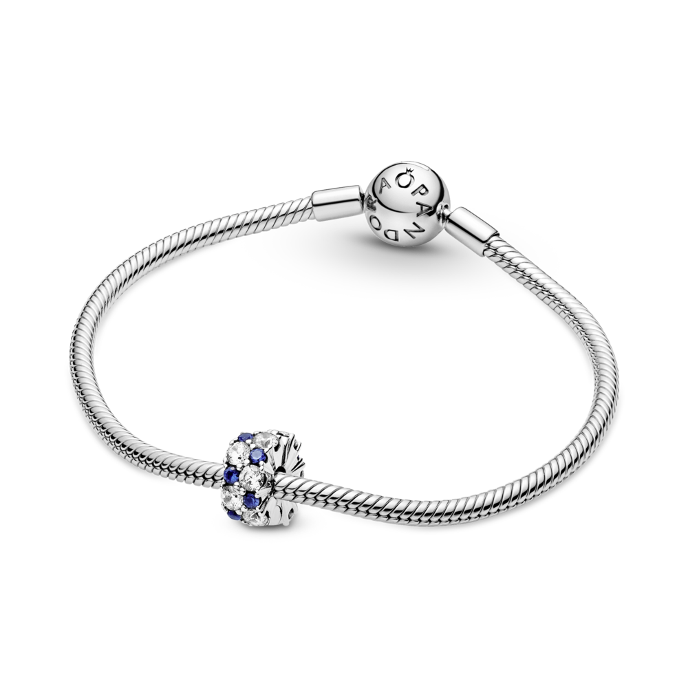 Sterling silver clip with CZ and stellar blue crystal and silicone grip