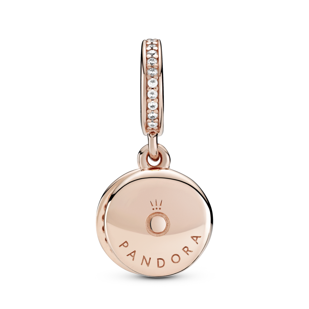 Circle and disc 14k rose gold-plated dangle with CZ and synthetic pink sapphire