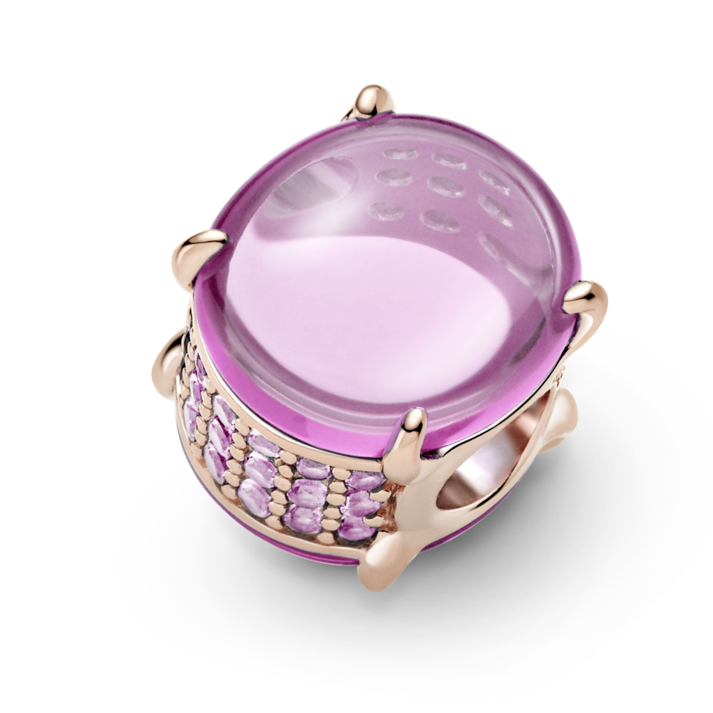 14k rose gold-plated charm with synthetic pink sapphire and rosebloom pink crystal