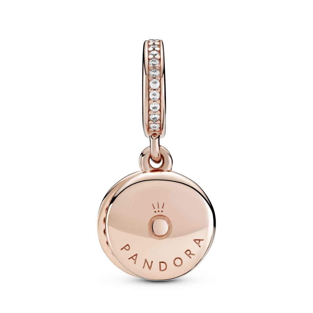 Circle and disc Panndora Rose dangle with icy blue and bleached aqua blue crystal and CZ