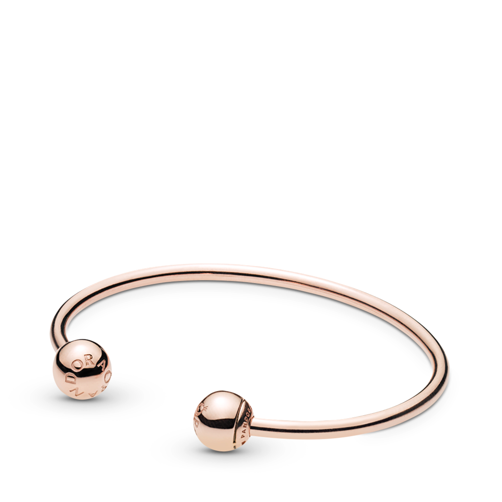 14k rose gold-plated open bangle with silicone stoppers and interchangeable end caps