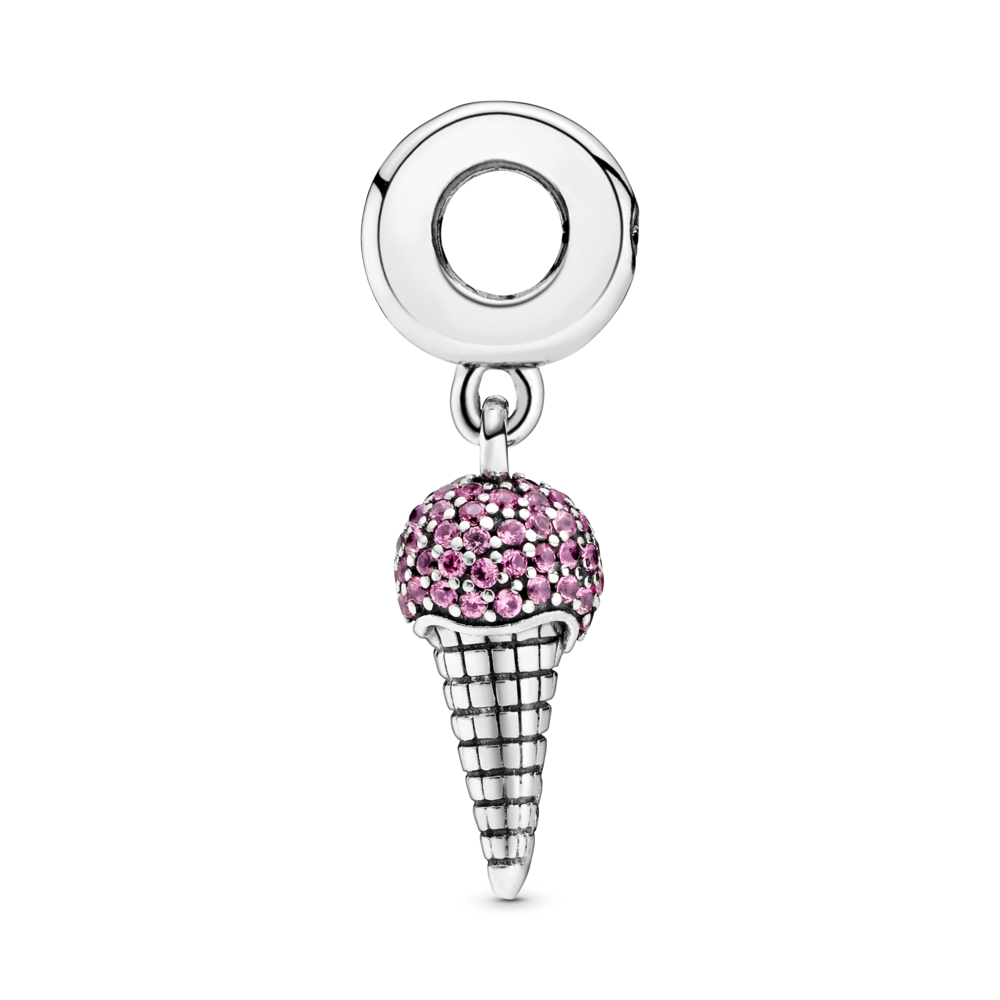 Ice cream sterling silver dangle with synthetic pink sapphire and CZ