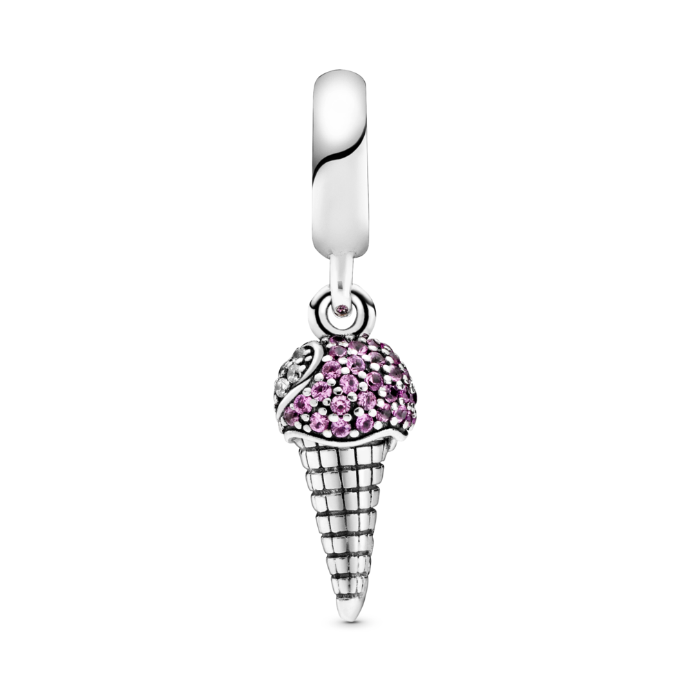 Ice cream sterling silver dangle with synthetic pink sapphire and CZ