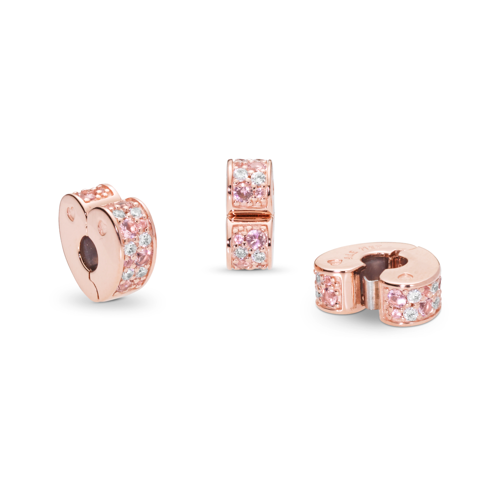 Heart 14k rose gold-plated clip with pink mist crystal, CZ, rose pink crystal and silicone grip