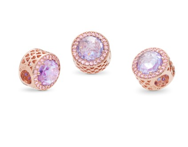 14k rose gold-plated charm with lavender CZ and pink CZ