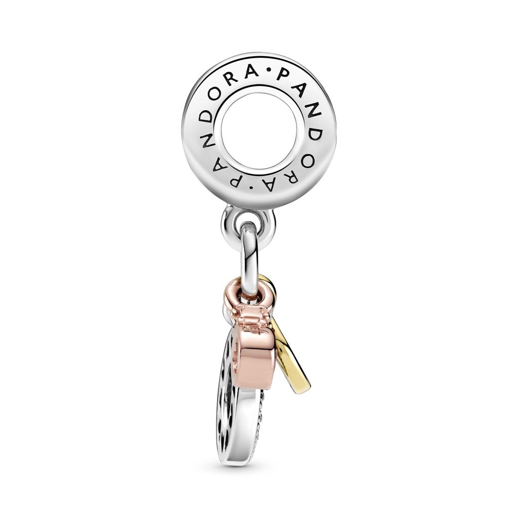 Crown O sterling silver, 14k rose gold-plated and 14k gold-plated dangle with CZ