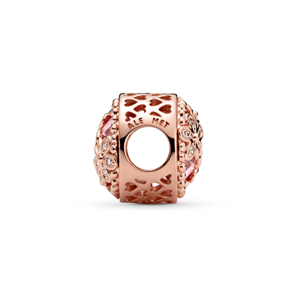Daisy 14k rose gold-plated charm with pink CZ and CZ