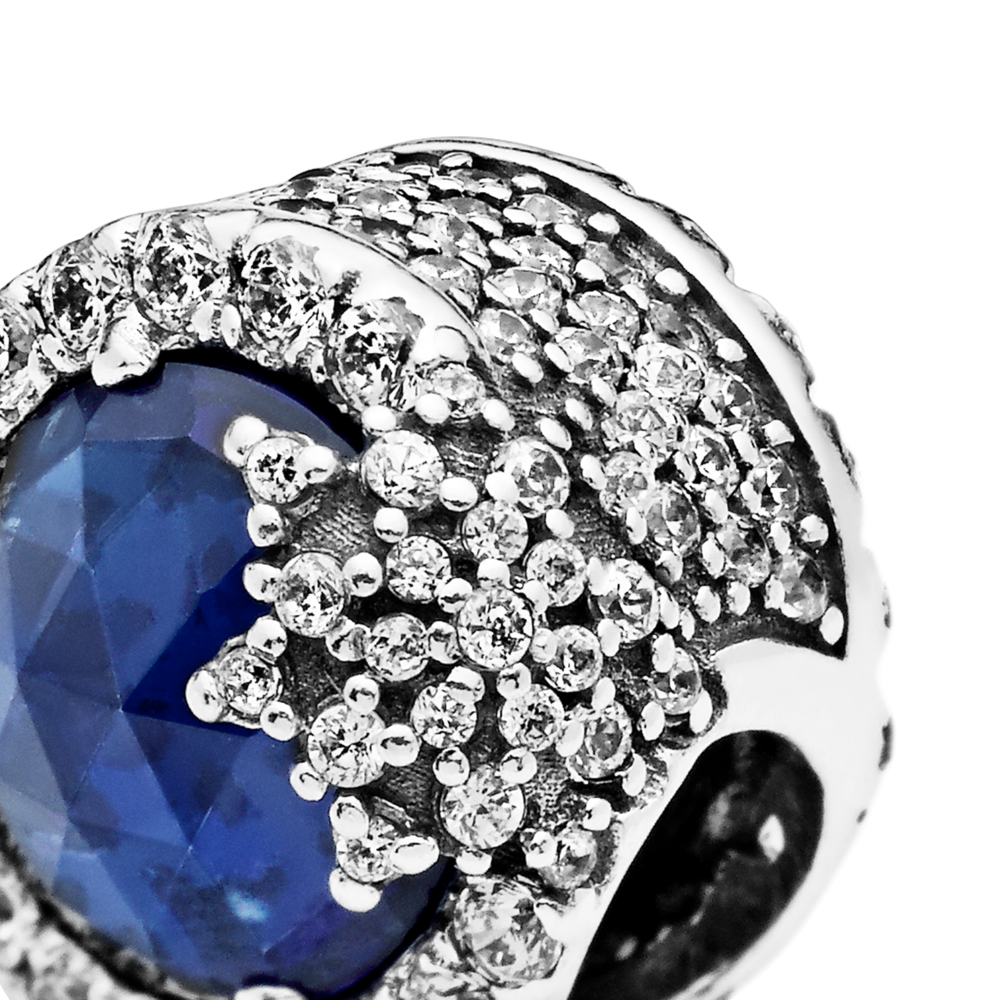 Snowflake silver charm with twilight blue crystal and CZ
