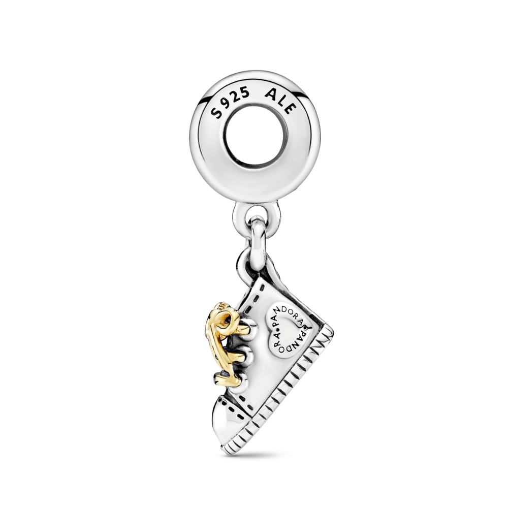 Baby shoe sterling silver and gold dangle