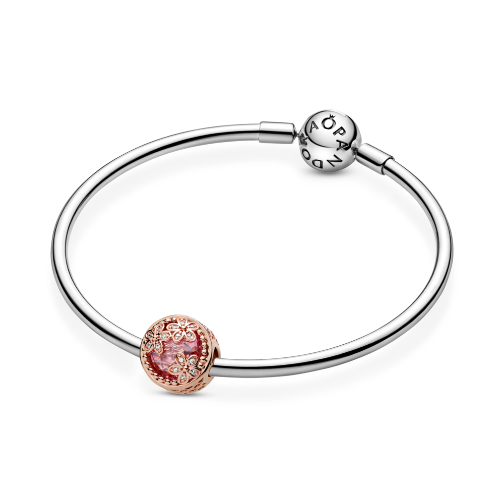 Daisy 14k rose gold-plated charm with pink CZ and CZ