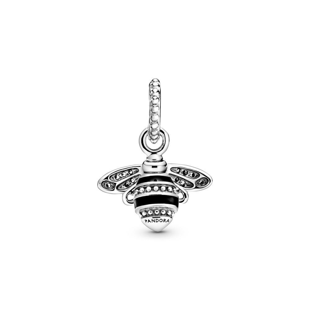 Bee sterling silver pendant with CZ and black enamel