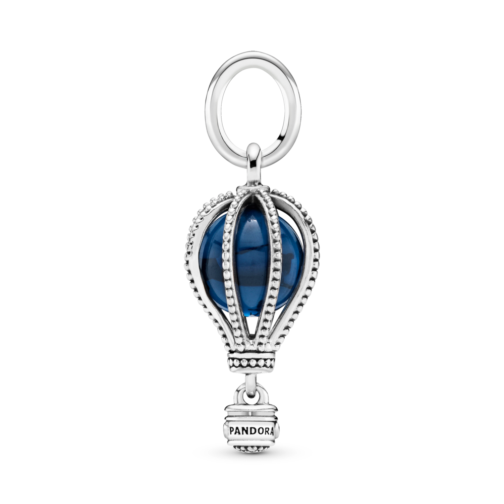 Air balloon silver dangle with encased moonlight blue crystal