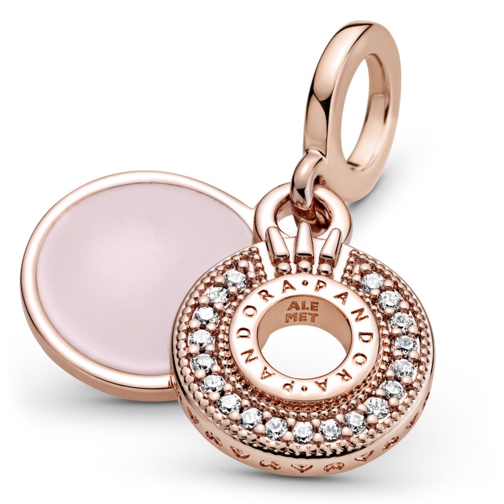 Crown O 14k rose gold-plated dangle with CZ and pink enamel