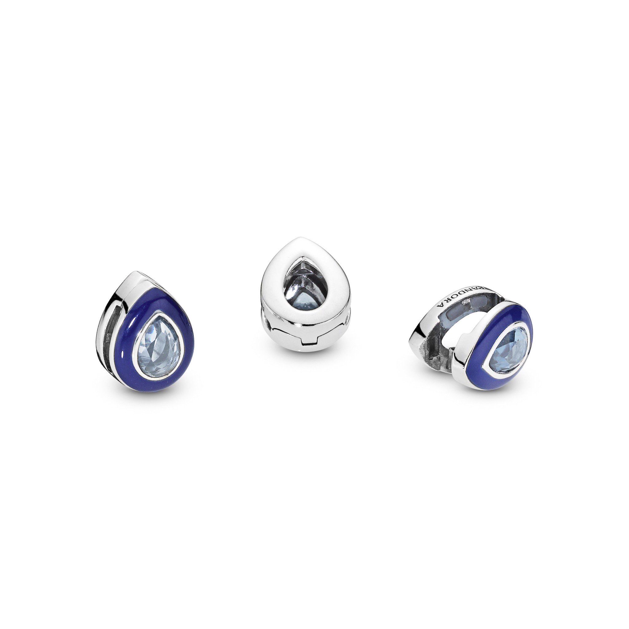 Pandora Reflexions drop silver clip charm with moonlight blue crystal and blue enamel