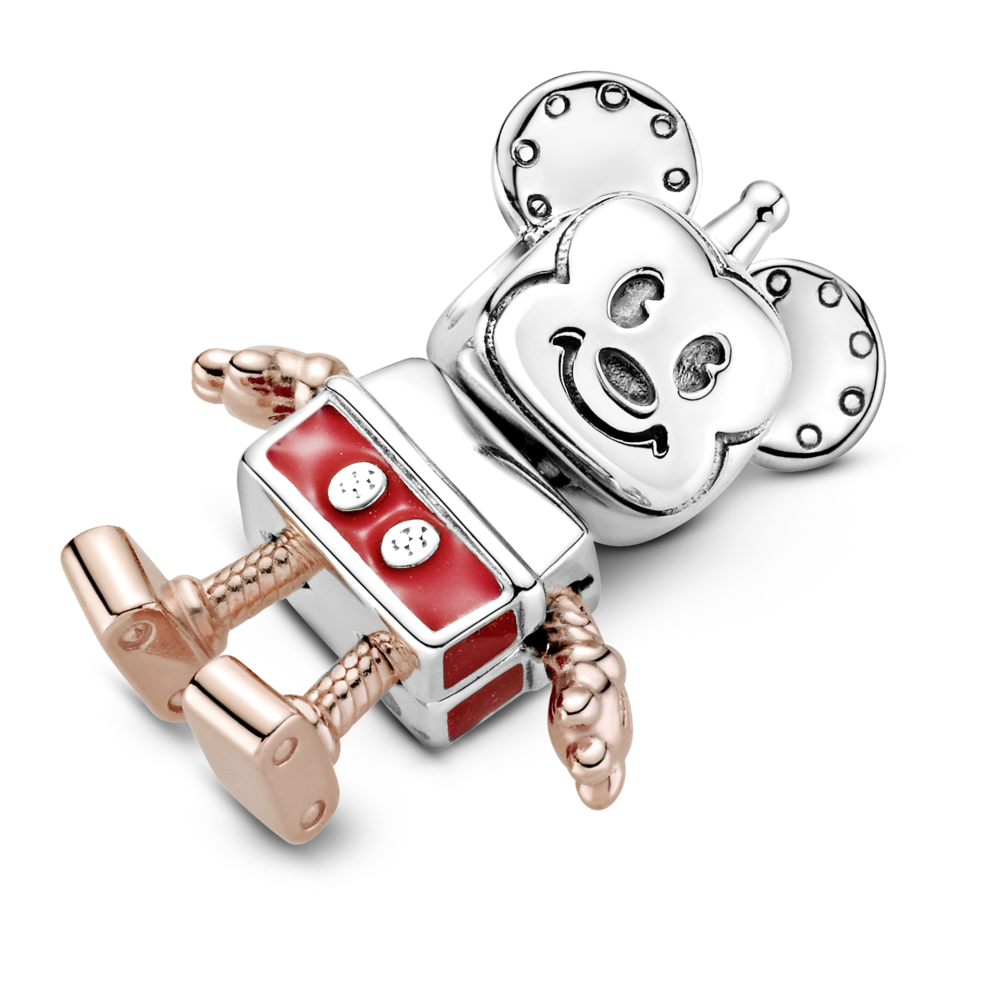 Disney Mickey robot sterling silver and 14k rose gold-plated charm with red enamel