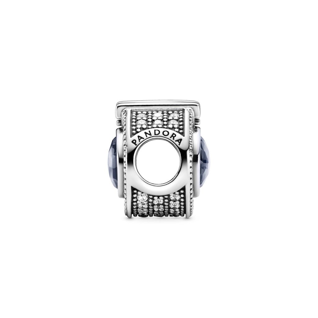 Crown O sterling silver charm with skylight blue crystal and CZ