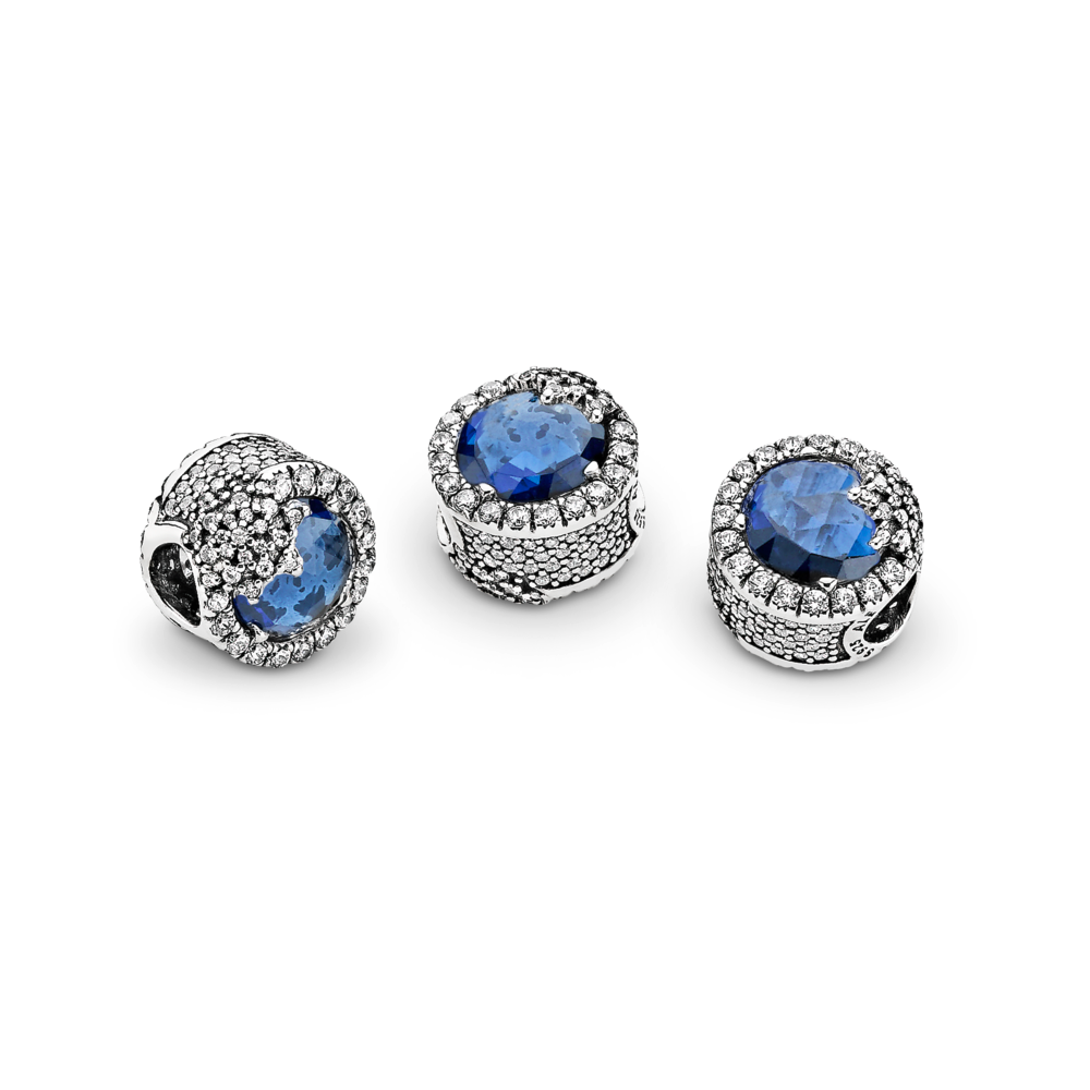 Snowflake silver charm with twilight blue crystal and CZ