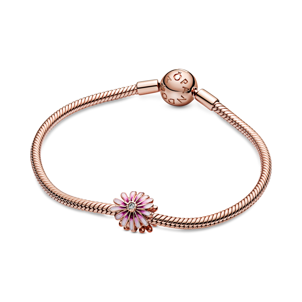 Daisy 14k rose gold-plated charm with CZ and shaded pink enamel