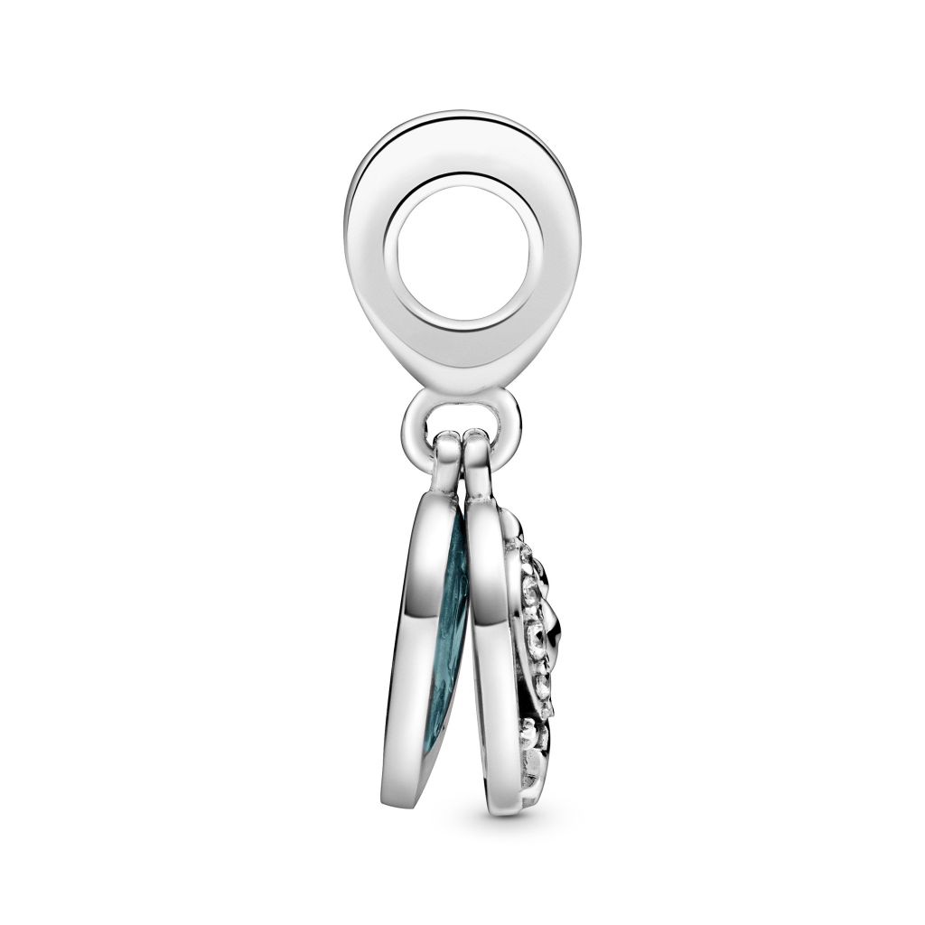 Stork sterling silver dangle with CZ and shimmering blue enamel