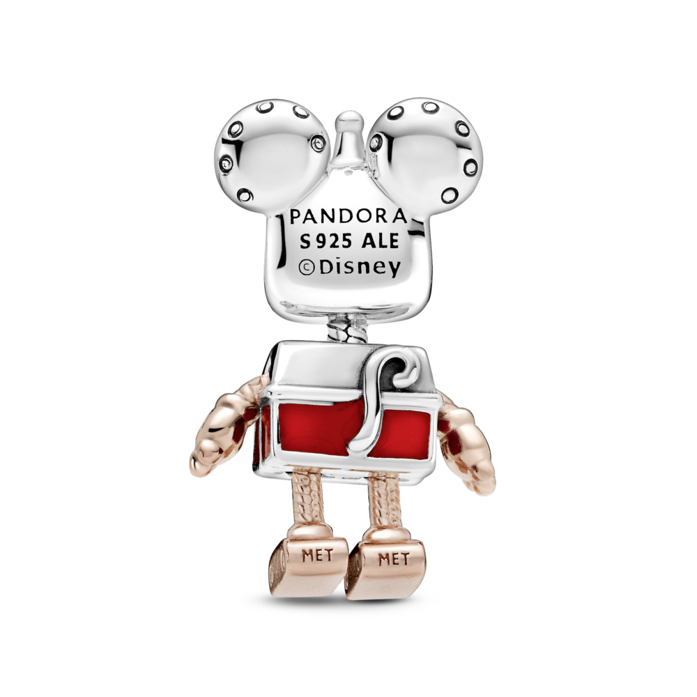 Disney Mickey robot sterling silver and 14k rose gold-plated charm with red enamel