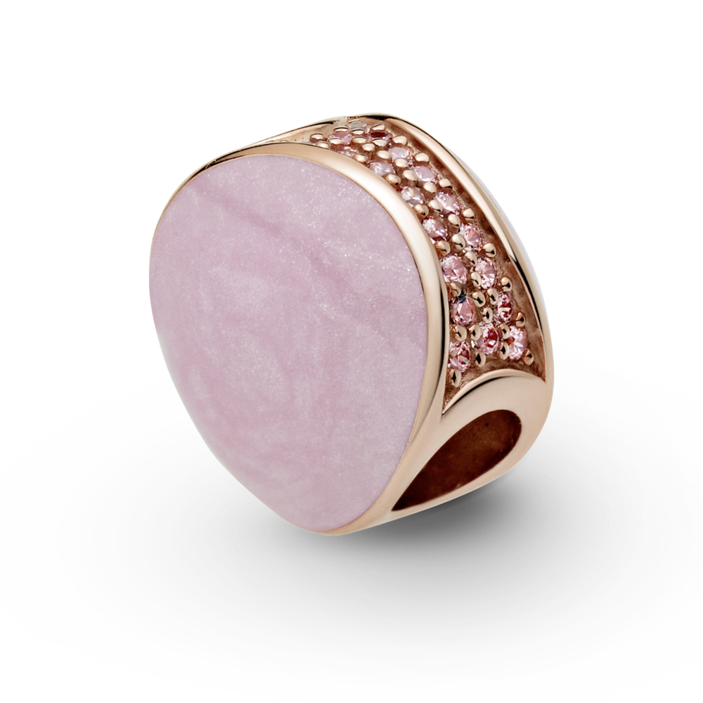 14k rose gold-plated charm with fancy fairy tale pink CZ and rose enamel