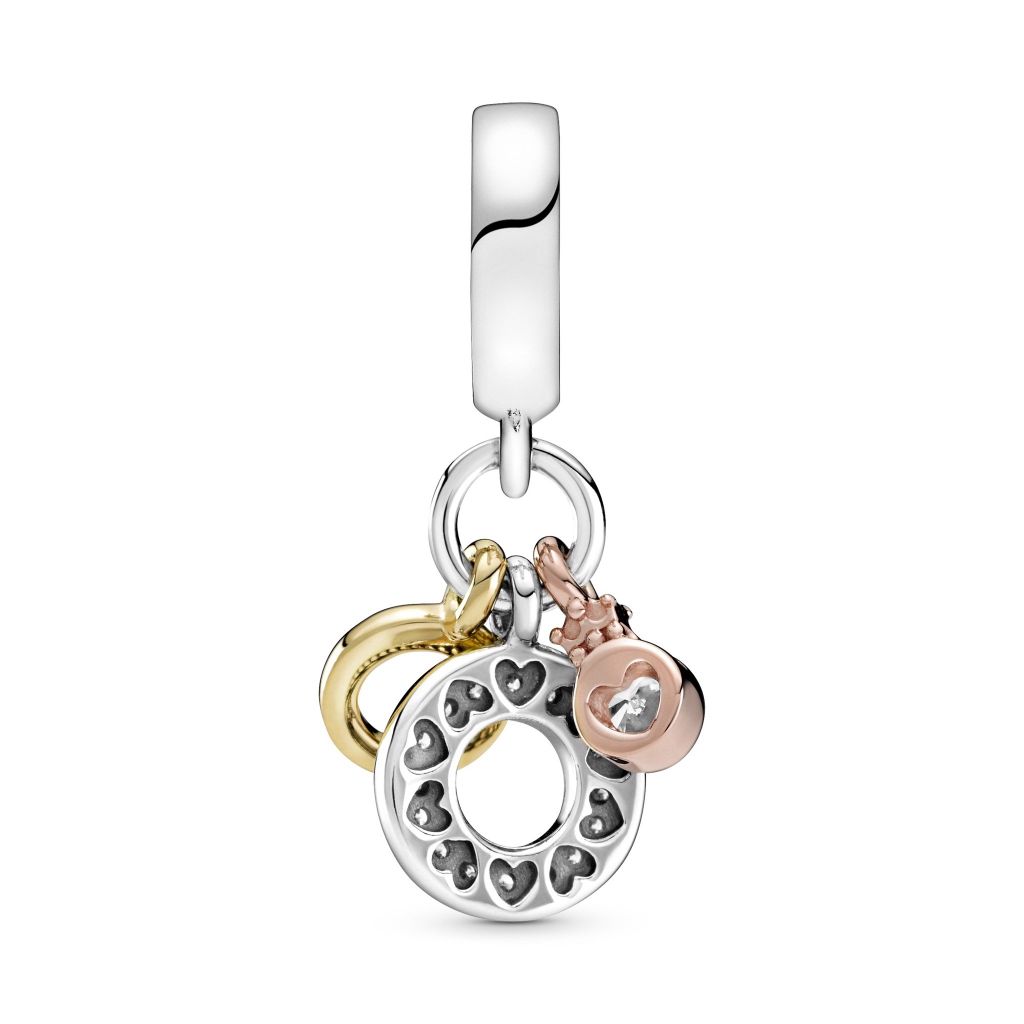 Crown O sterling silver, 14k rose gold-plated and 14k gold-plated dangle with CZ