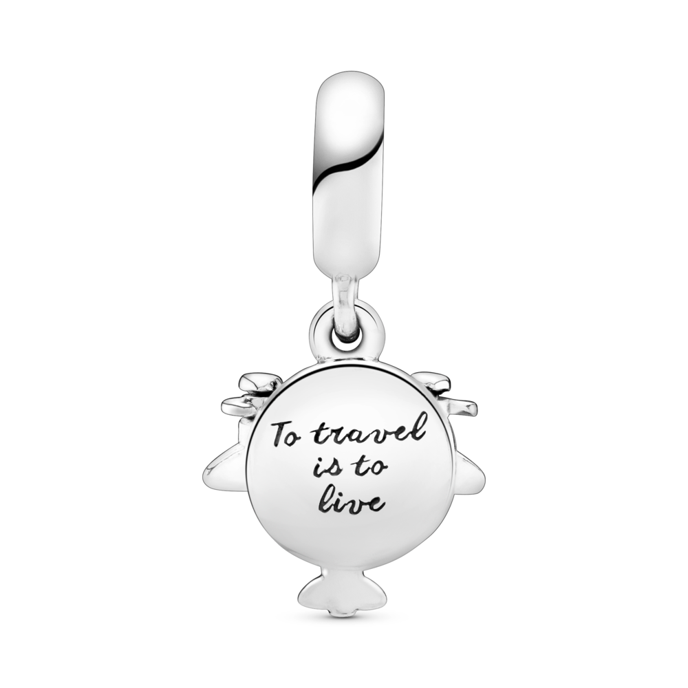Airplane silver dangle with CZ, blue and white enamel
