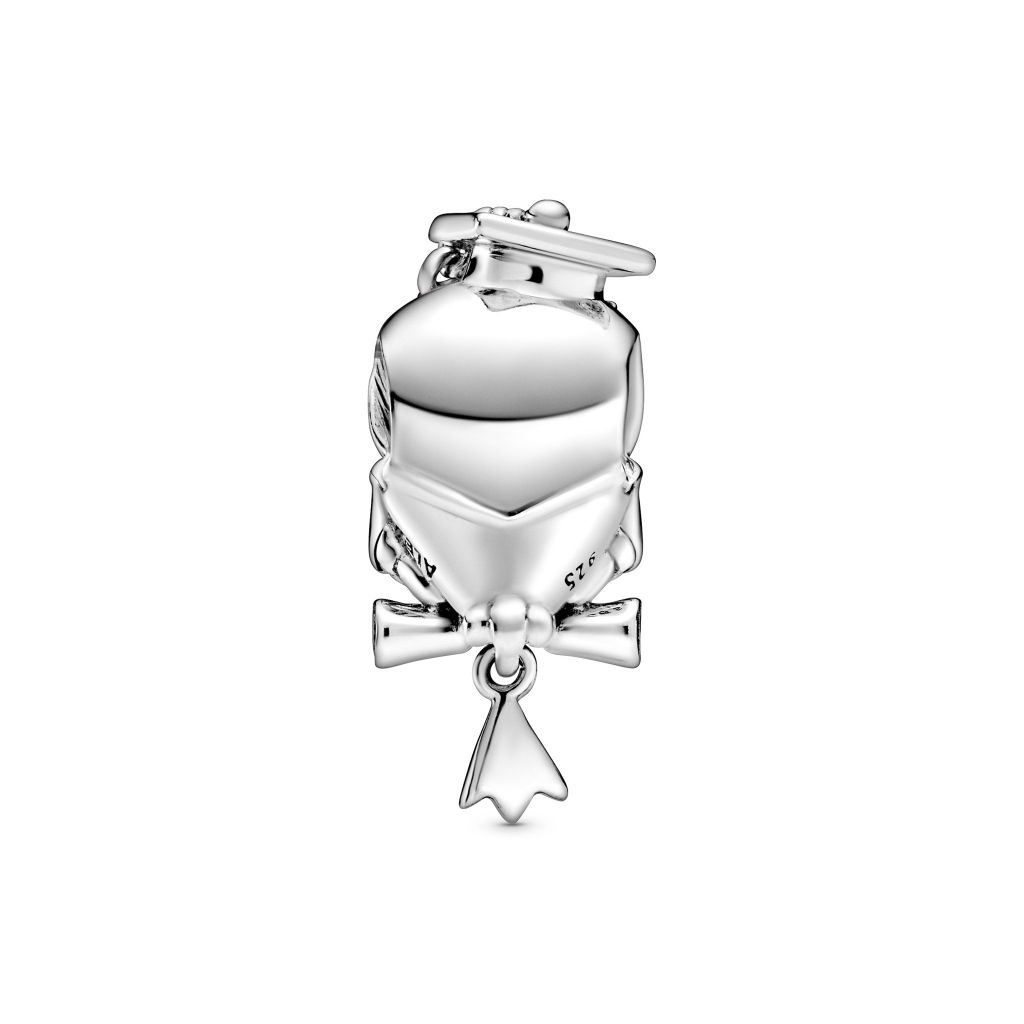 Graduation owl sterling silver charm with stellar blue crystal