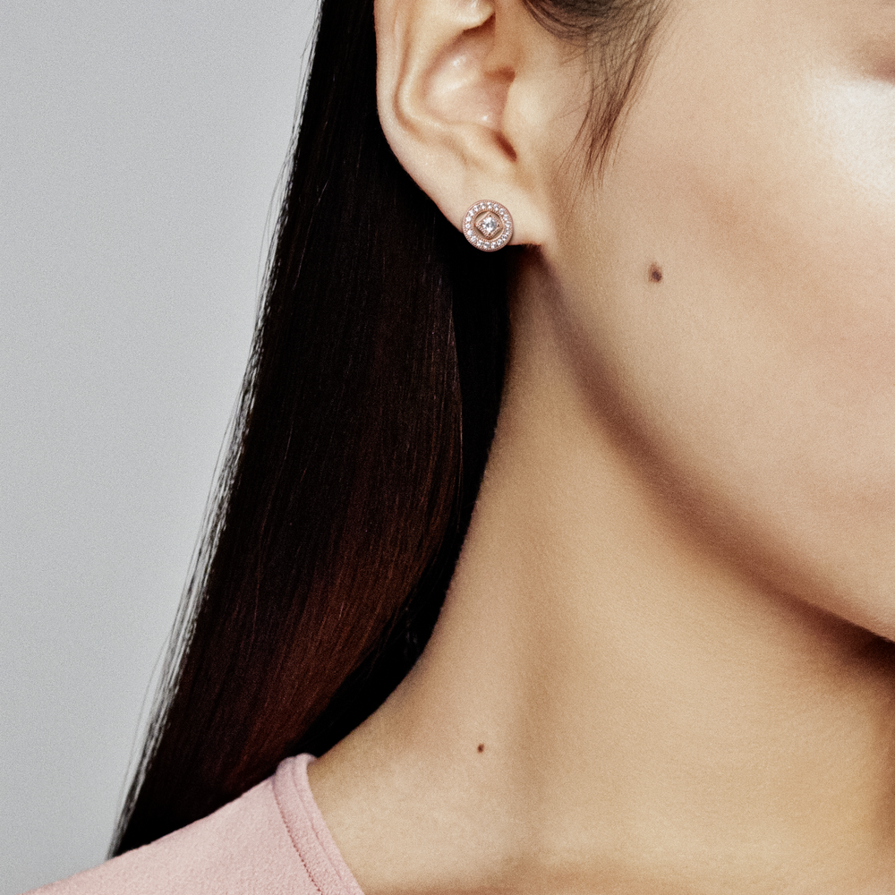 14k rose gold-plated stud earrings with detachable earring jackets and CZ
