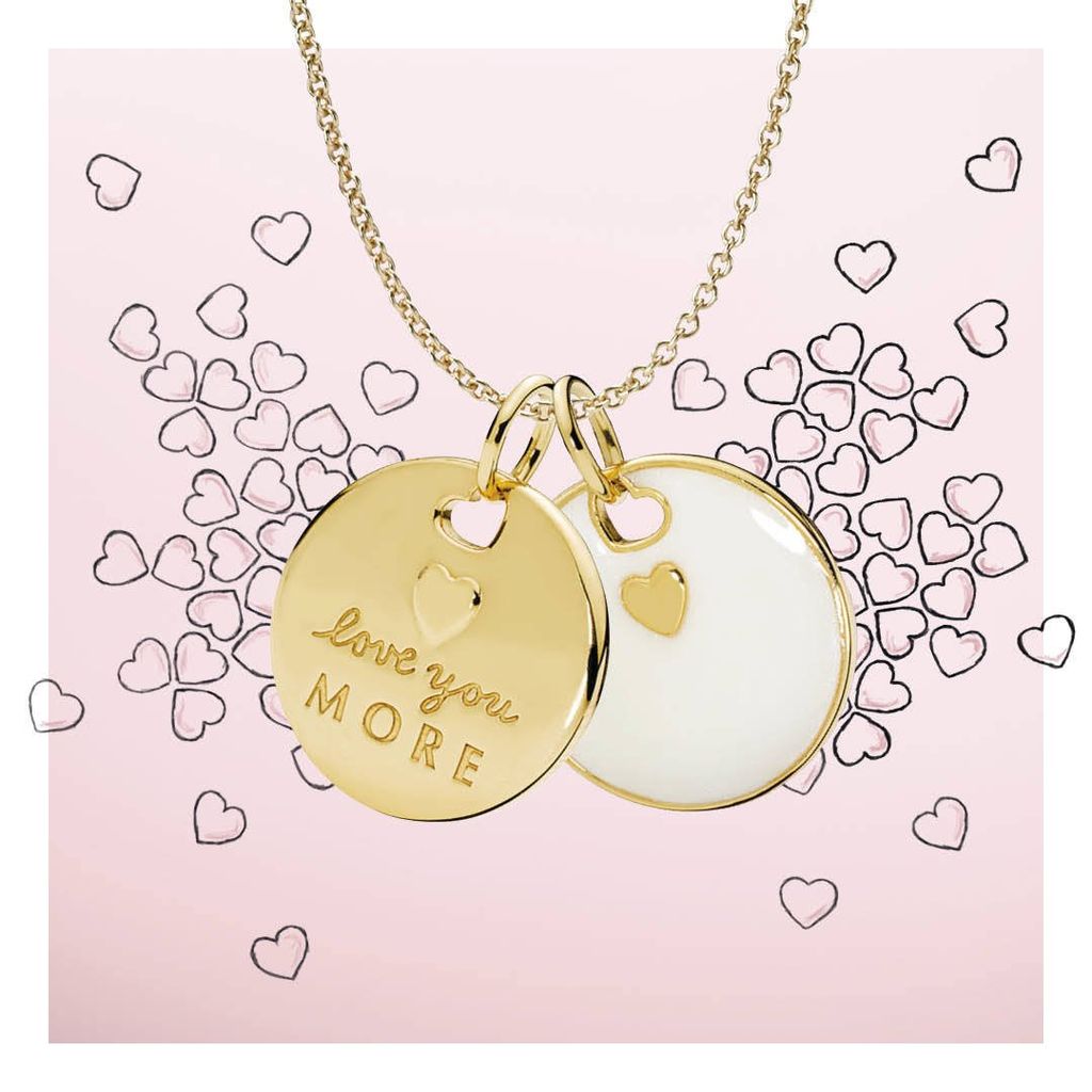 Love you more 14k gold-plated pendant with silver enamel