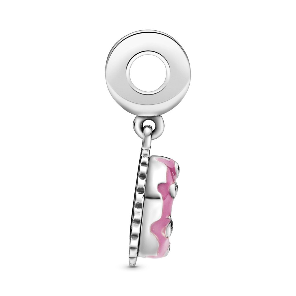 Birthday cake sterling silver dangle with CZ and pink enamel