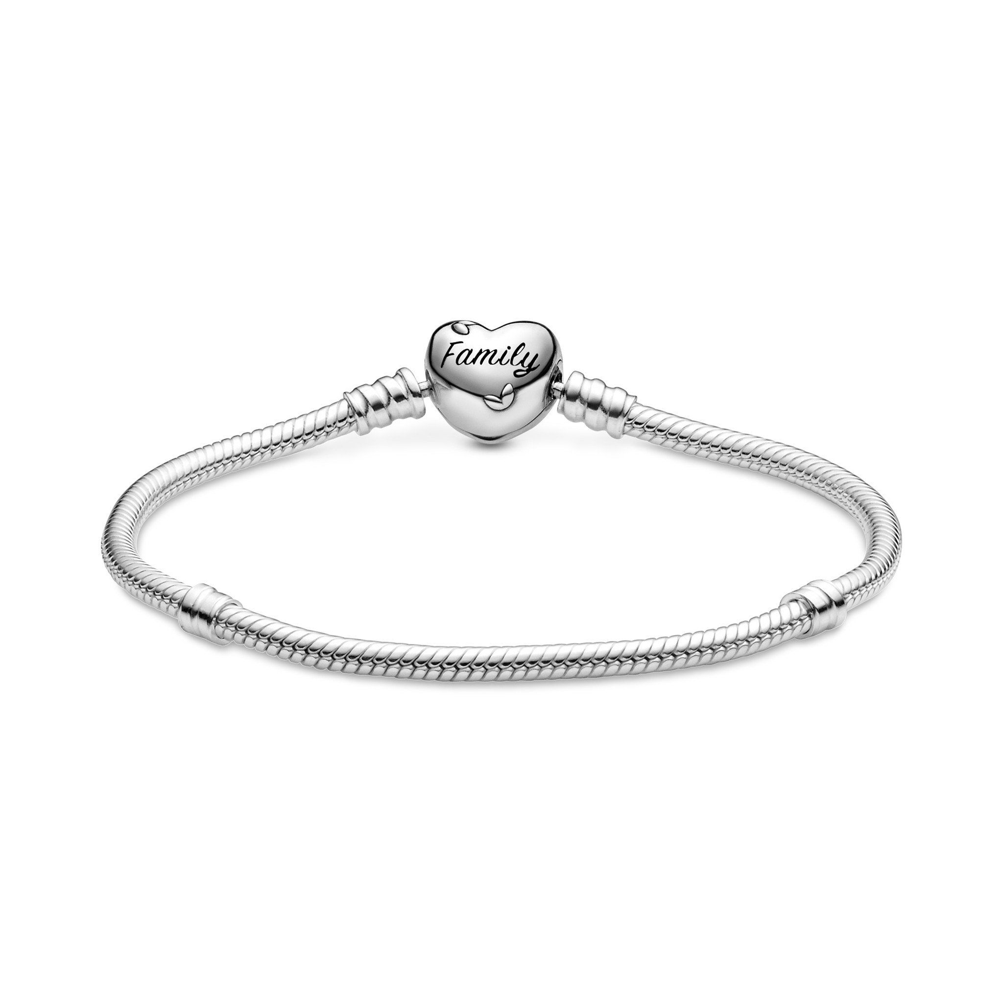 Snake chain sterling silver bracelet and heart clasp with clear cubic zirconia and black enamel