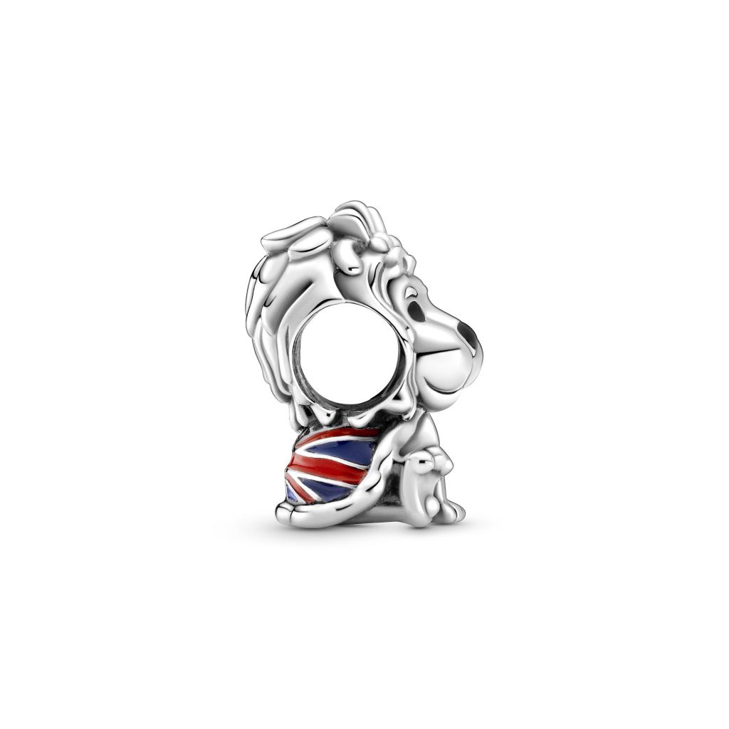 Union Jack lion sterling silver charm with red, blue and black enamel