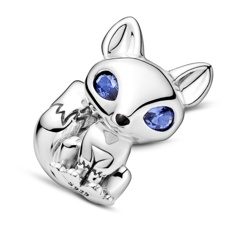 Fox sterling silver charm with stellar blue crystal and black enamel