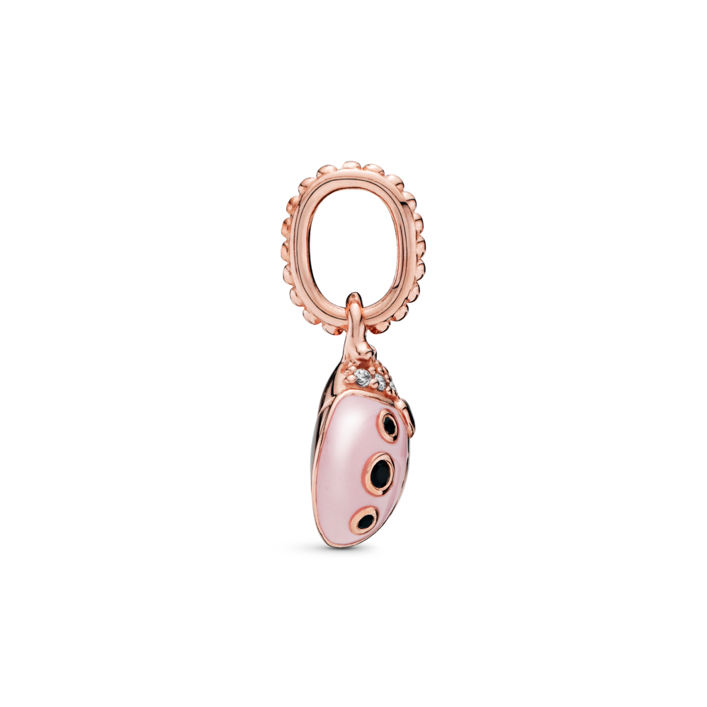 Ladybird 14k rose gold-plated pendant with CZ, black crystal and pink enamel