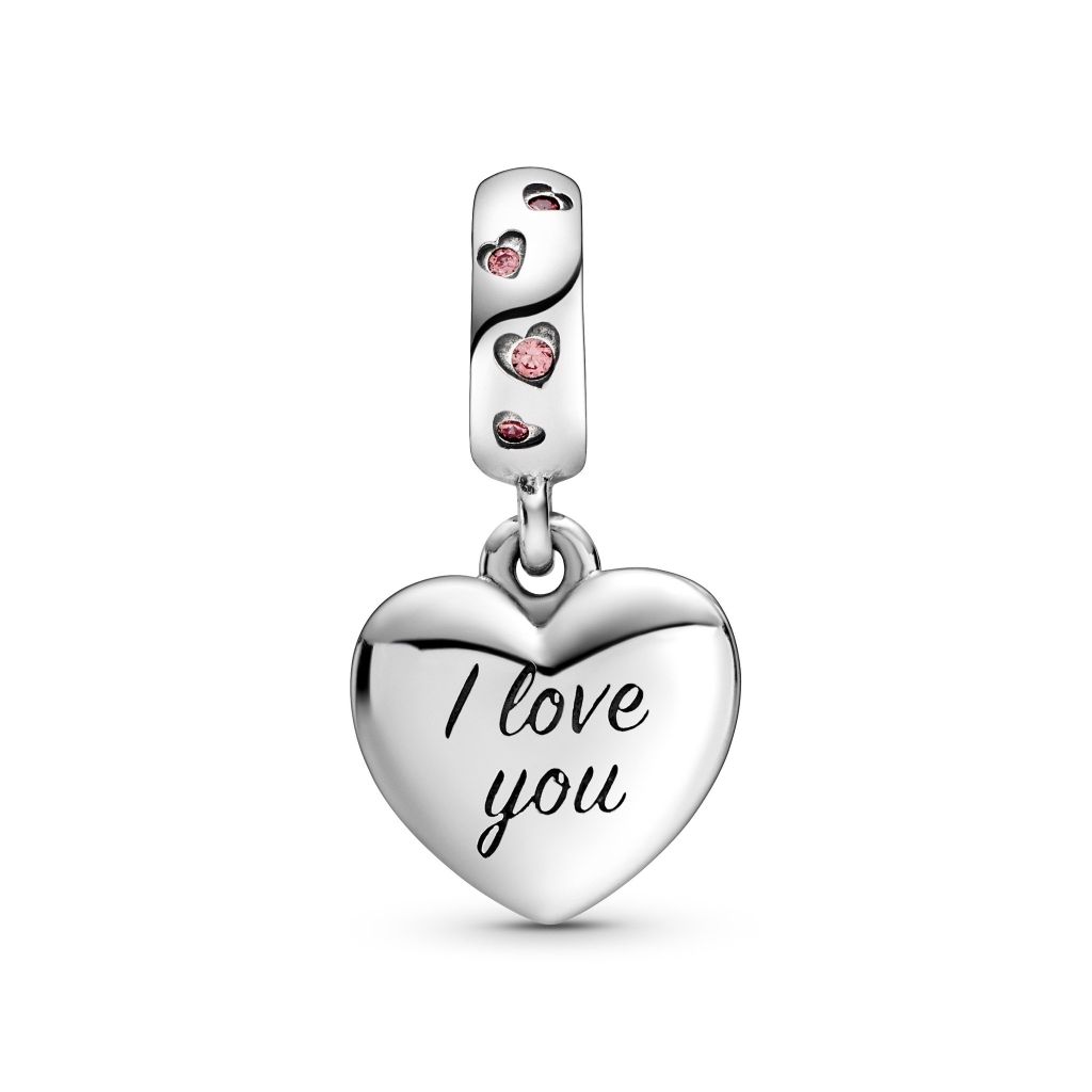 Mum sterling silver dangle with fancy fairy tale pink CZ and shaded pink enamel