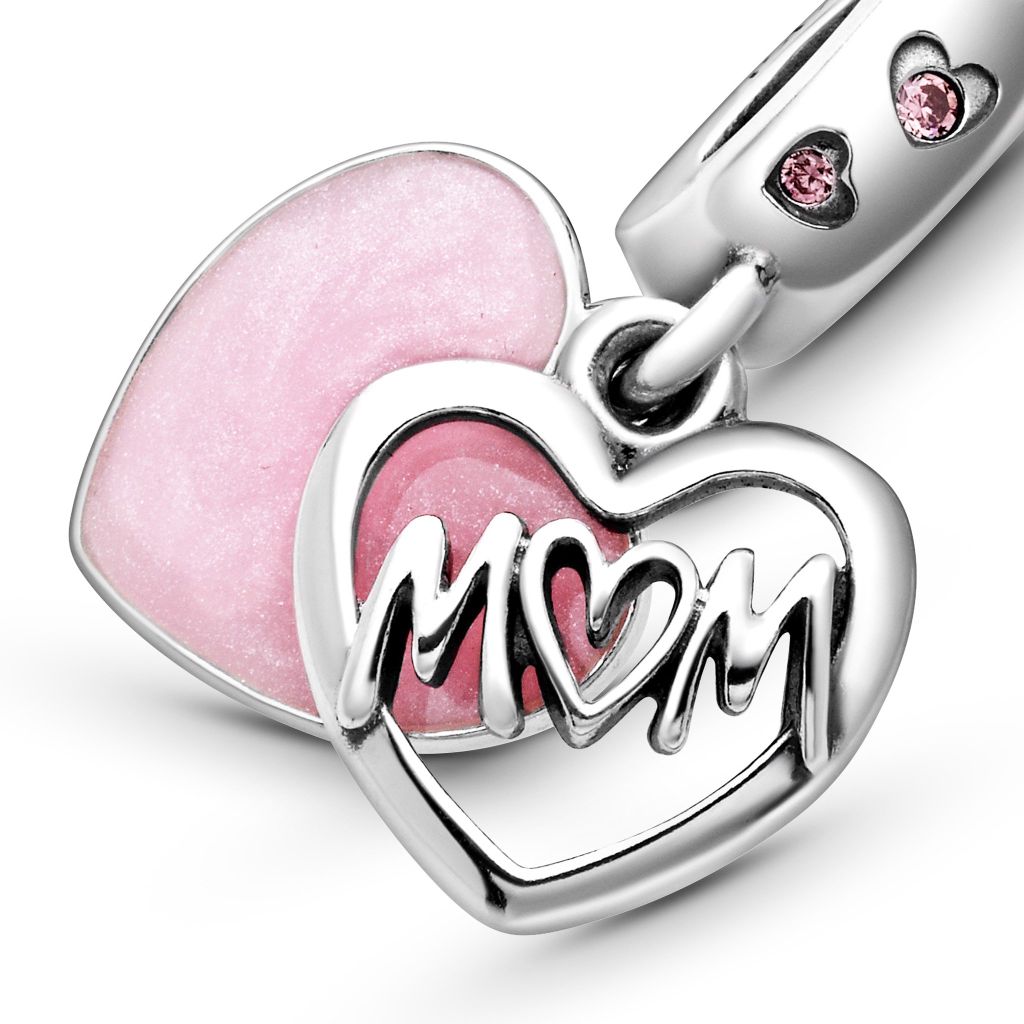 Mum sterling silver dangle with fancy fairy tale pink CZ and shaded pink enamel