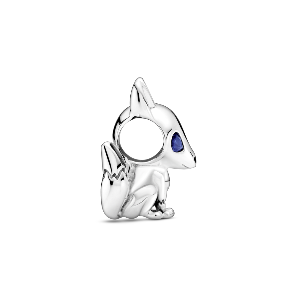 Fox sterling silver charm with stellar blue crystal and black enamel